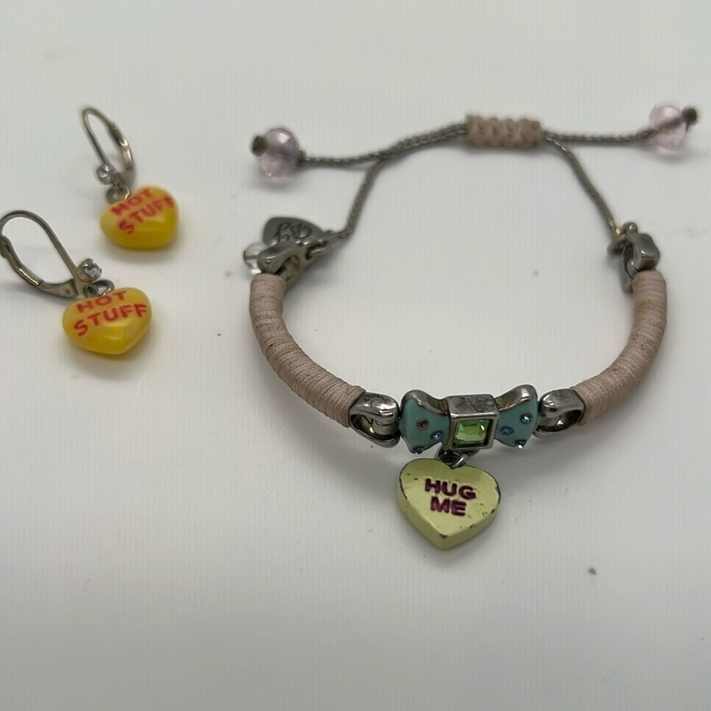 Betsy Johnson, candy heart set bracelet and earrings
